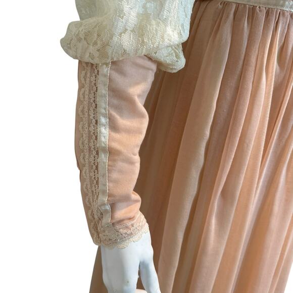 Gunne Sax Peach Lace Puff Sleeve Corset Top Maxi Dress XS Boho Prairie Western - Picture 3 of 15